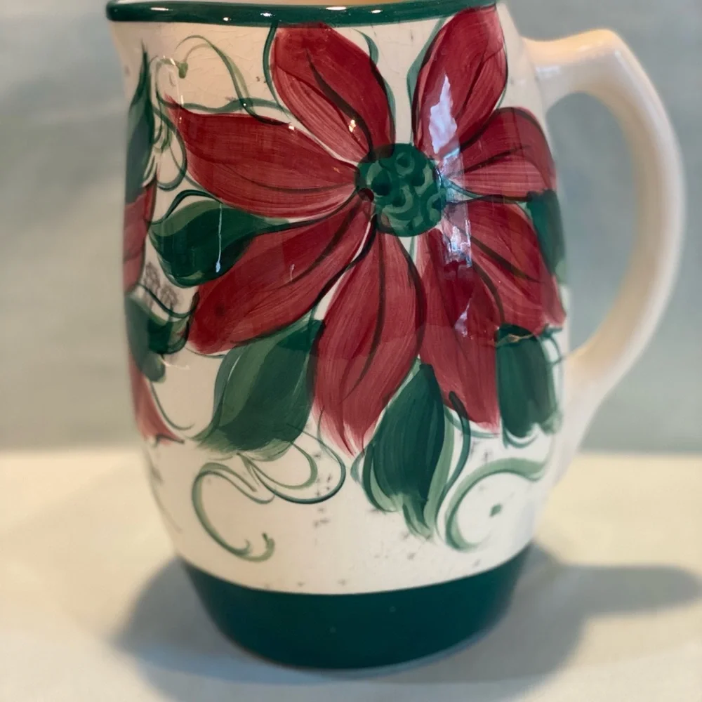 Gail Pittman Pottery Poinsettia Pitcher - Picture 3 of 15